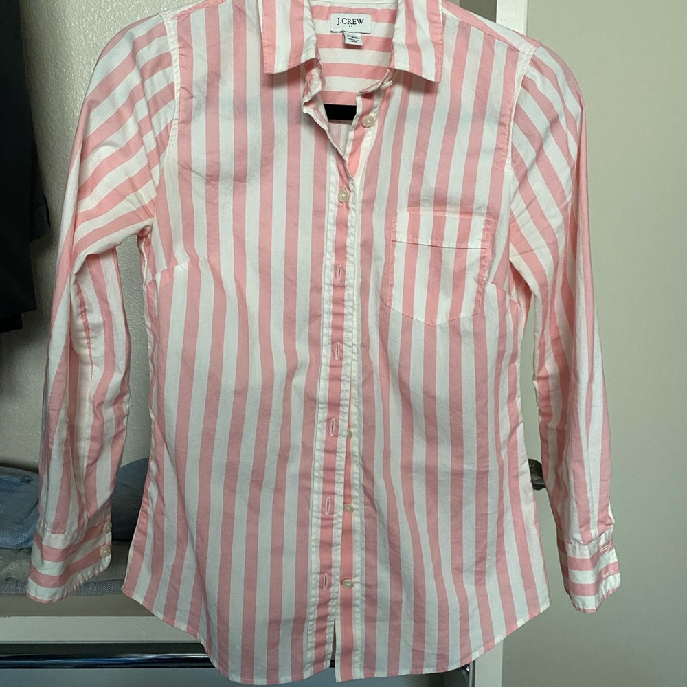 J.Crew pink and white striped button down